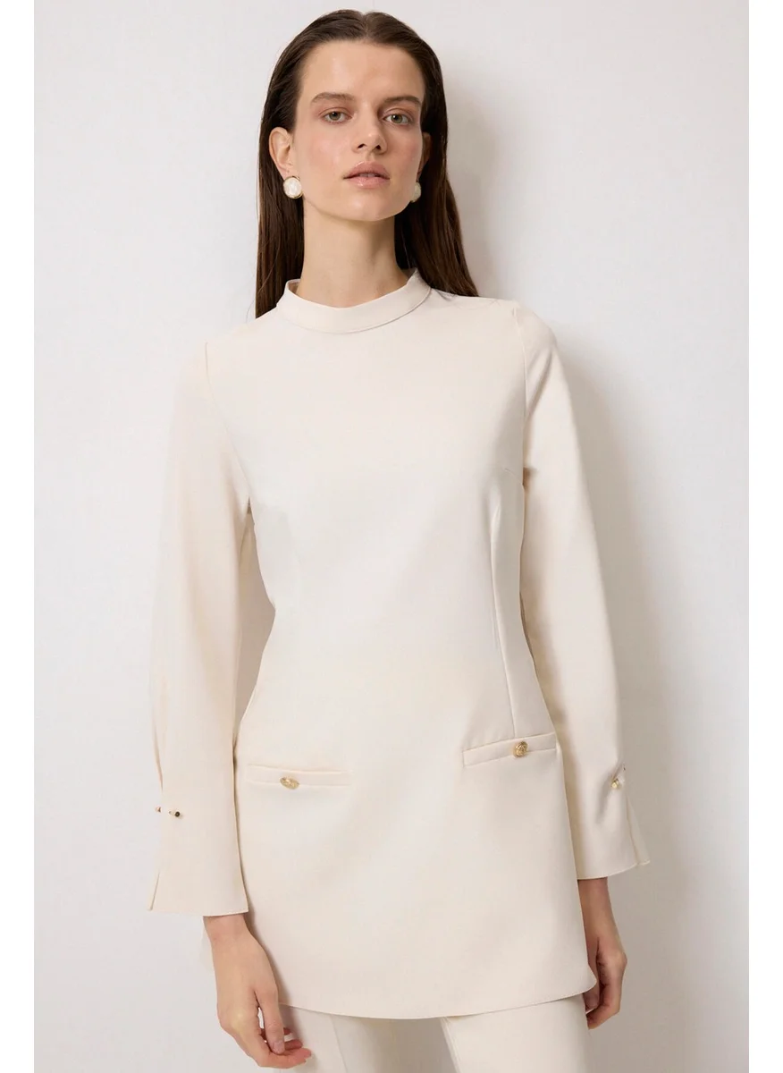 Touche Gold Detailed Stand Collar Tunic