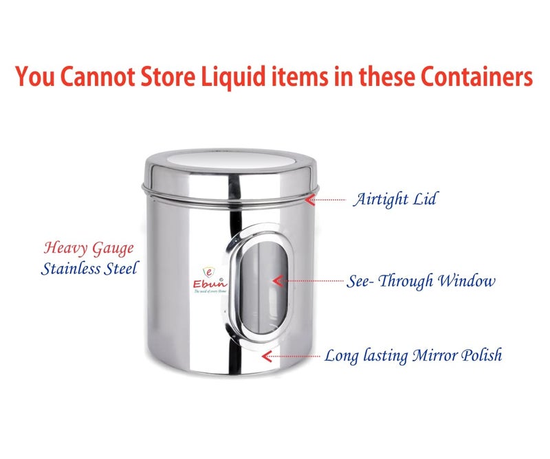 Ebun Stainless Steel Multipurpose See Through Small Containers Air Tight Canister For Kitchen Storage Ubha Dabba Transparent Vertical Jar Silver 1 Kgs Pack Of 6 Pcs - Image 3