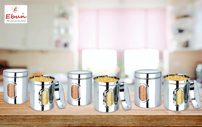 Ebun Stainless Steel Multipurpose See Through Small Containers Air Tight Canister For Kitchen Storage Ubha Dabba Transparent Vertical Jar Silver 1 Kgs Pack Of 6 Pcs - Image 5