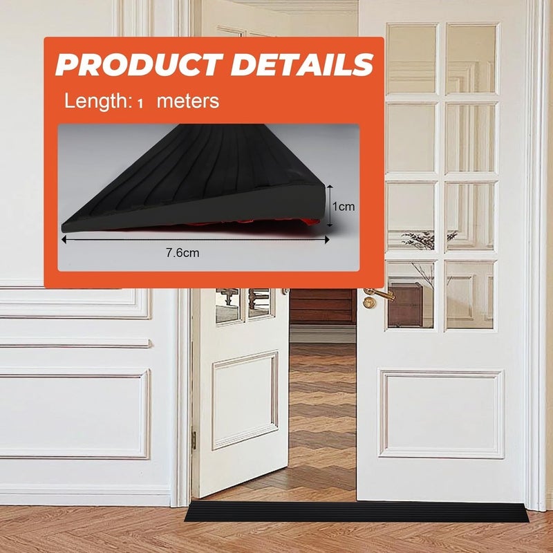 Drofail منحدر عتبة قابل للقطع بارتفاع 1 سم لروبوت التنظيف، منحدر كراسي متحركة بعرض 5 سم من المطاط الطبيعي، منحدر مطاطي صلب غير قابل للانزلاق - 1 متر - Image 2