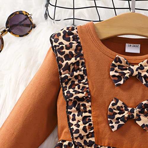 RETSUGO Girl Long Sleeve Winter Dresses Casual Splicing Ruffles Bowknot Dress for Baby Girls Kids Cute Leopard Print Outfit Dresses 1-6Years Leopard print-1204-1T - Image 4
