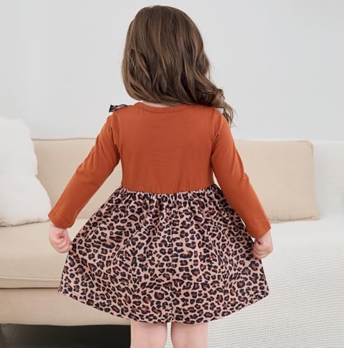 RETSUGO Girl Long Sleeve Winter Dresses Casual Splicing Ruffles Bowknot Dress for Baby Girls Kids Cute Leopard Print Outfit Dresses 1-6Years Leopard print-1204-1T - Image 3