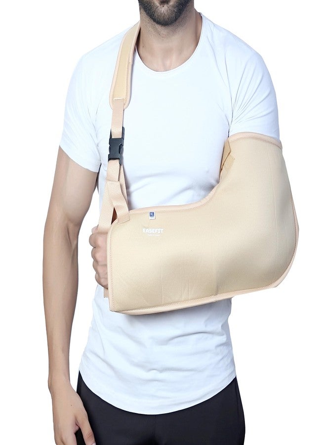 EASEFIT Arm Supporter Arm Sling Pouch Belt with Elbow Support, Arm Immobilizer Brace for Fracture, Sprain, Dislocation and Pain Relief (M, Cream) - Image 1