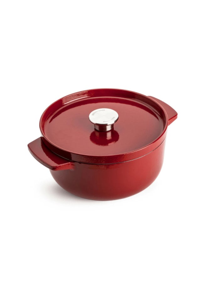 KitchenAid Cast Iron Round Casserole with Lid Empire Red 26cm CC006060-001 - Image 1