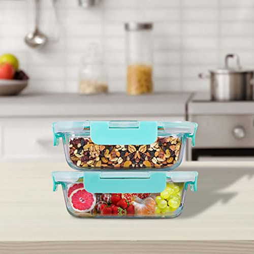 Cutting EDGE 640ml Rectangular Borosilicate Glass Food Storage Containers with Airtight Leak-Proof Blue Lids – Set of 2 | Microwave, Freezer & Dishwasher Safe | Transparent Tiffin & Lunch Boxes - Image 4