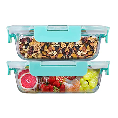 Cutting EDGE 640ml Rectangular Borosilicate Glass Food Storage Containers with Airtight Leak-Proof Blue Lids – Set of 2 | Microwave, Freezer & Dishwasher Safe | Transparent Tiffin & Lunch Boxes - Image 1
