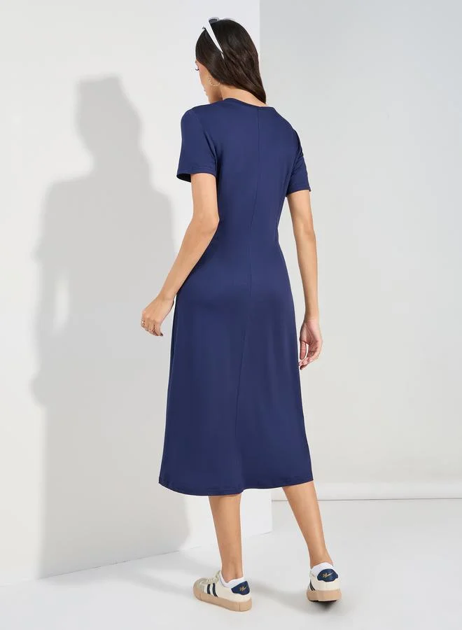 Styli Graphic Print Fitted Waist T-Shirt Midi Dress