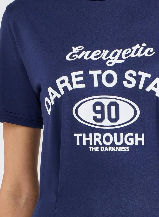 Styli Graphic Print Fitted Waist T-Shirt Midi Dress