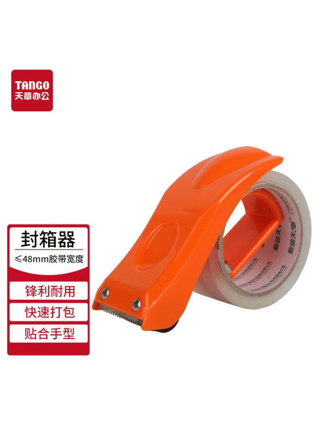 Tango Office Metal Tape Dispenser With Plastic Base And Tape Cutter (for 48mm Tape Width), Stainless Steel Blade, Orange - Image 1