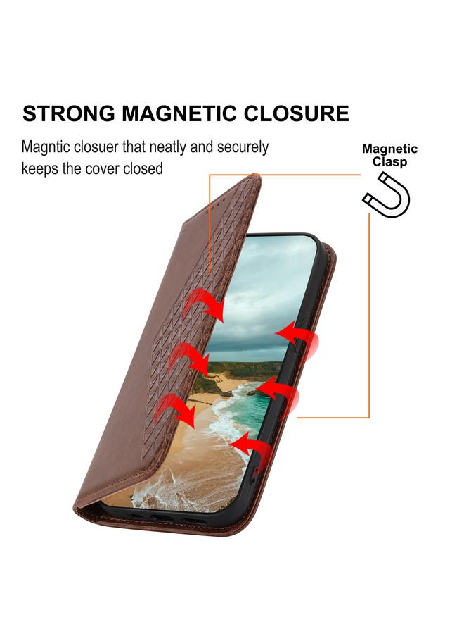 S-TOP Case For Motorola Moto G22 4G/E32s Cubic Grid Calf Texture Magnetic Closure Leather Phone Case - Image 5