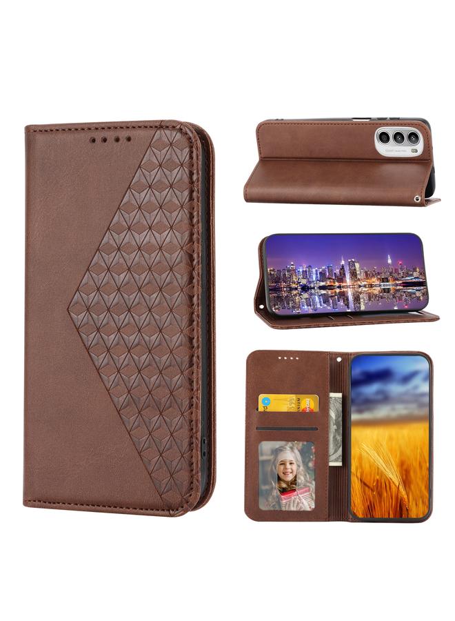 S-TOP Case For Motorola Moto G22 4G/E32s Cubic Grid Calf Texture Magnetic Closure Leather Phone Case - Image 1