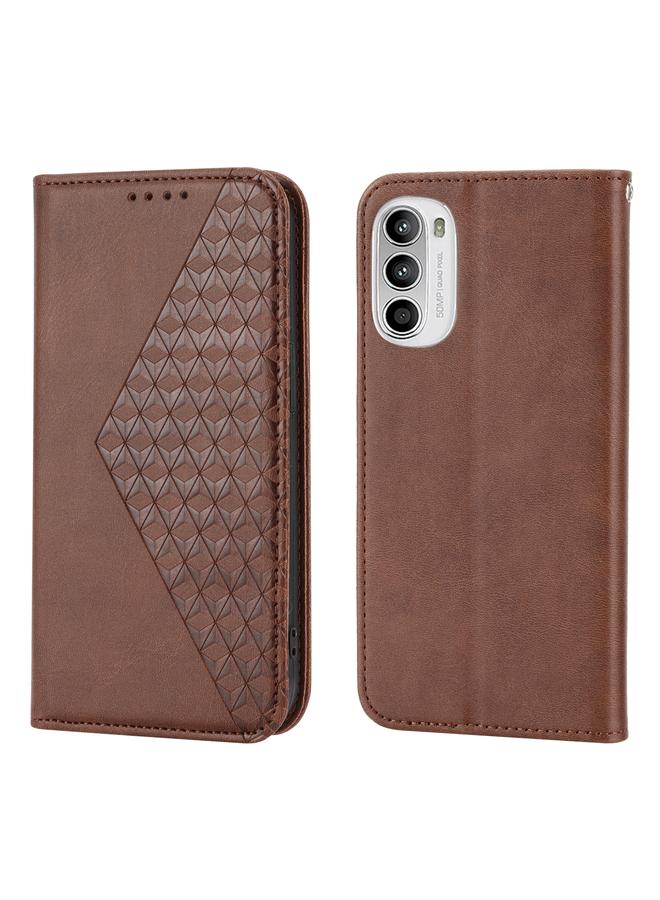 S-TOP Case For Motorola Moto G22 4G/E32s Cubic Grid Calf Texture Magnetic Closure Leather Phone Case - Image 2