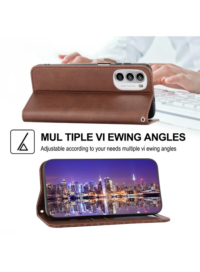 S-TOP Case For Motorola Moto G22 4G/E32s Cubic Grid Calf Texture Magnetic Closure Leather Phone Case - Image 4