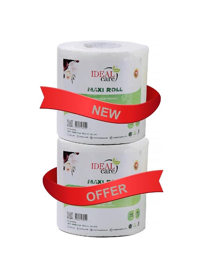 IDEAL PACK Maxi Roll Tissue 2-Pack – Jumbo Paper Towel Roll Combo, 2-Ply Highly Absorbent Kitchen Tissue Rolls for Cleaning, Wiping, Drying – Soft, Strong & Lint-Free (2 Rolls) - Image 1