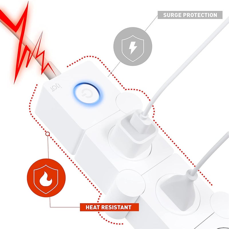 iJOY Flexible Power Strip - 3 AC Outlets and 2 USB Charging Ports with 5 Ft Extension Cord, Power Strip Surge Protector White, Decorative Surge Protector Outlet Extender for Home, Office, and More - Image 4