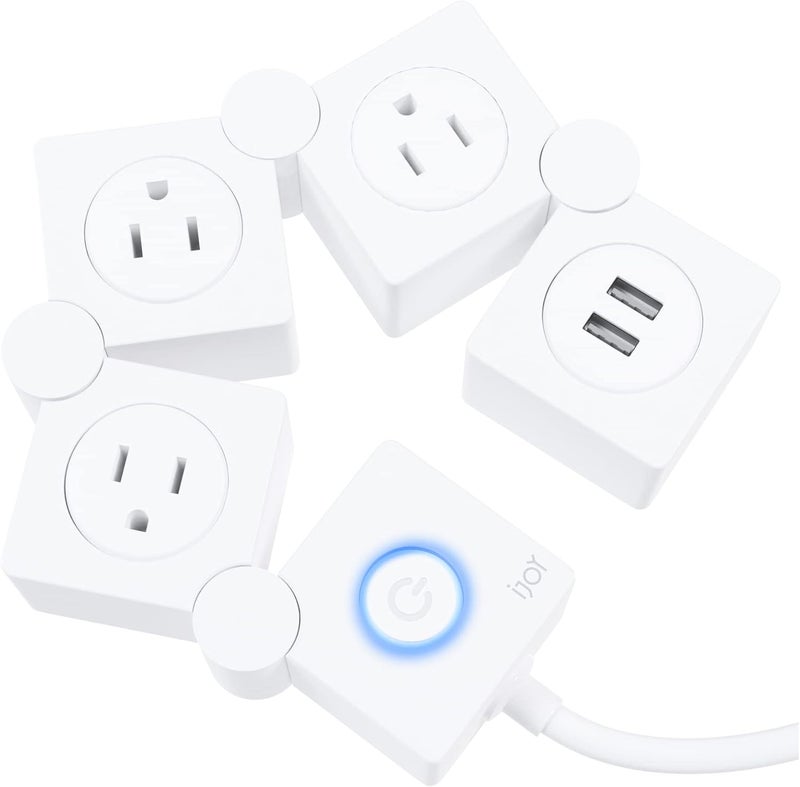 iJOY Flexible Power Strip - 3 AC Outlets and 2 USB Charging Ports with 5 Ft Extension Cord, Power Strip Surge Protector White, Decorative Surge Protector Outlet Extender for Home, Office, and More - Image 1