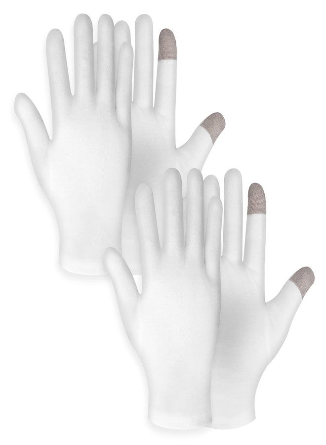 WLLHYF 2 Pairs White Cotton Moisturizing Spa Touch Screen Gloves - Overnight Bedtime Hands Gloves for Dry Hands, Eczema - 2 Pair - Image 1