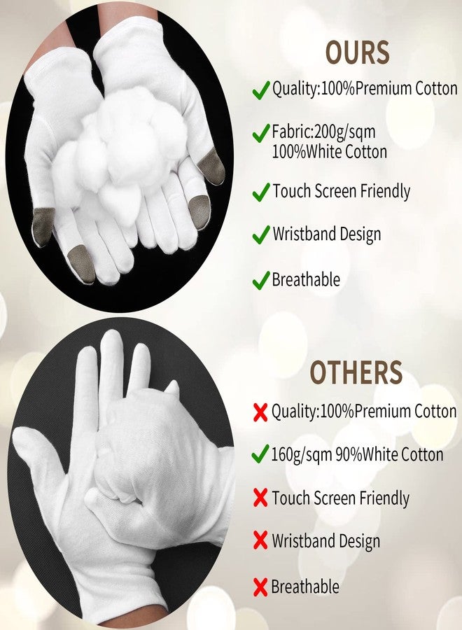 WLLHYF 2 Pairs White Cotton Moisturizing Spa Touch Screen Gloves - Overnight Bedtime Hands Gloves for Dry Hands, Eczema - 2 Pair - Image 5