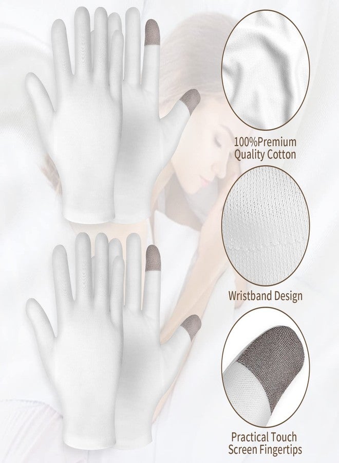 WLLHYF 2 Pairs White Cotton Moisturizing Spa Touch Screen Gloves - Overnight Bedtime Hands Gloves for Dry Hands, Eczema - 2 Pair - Image 3