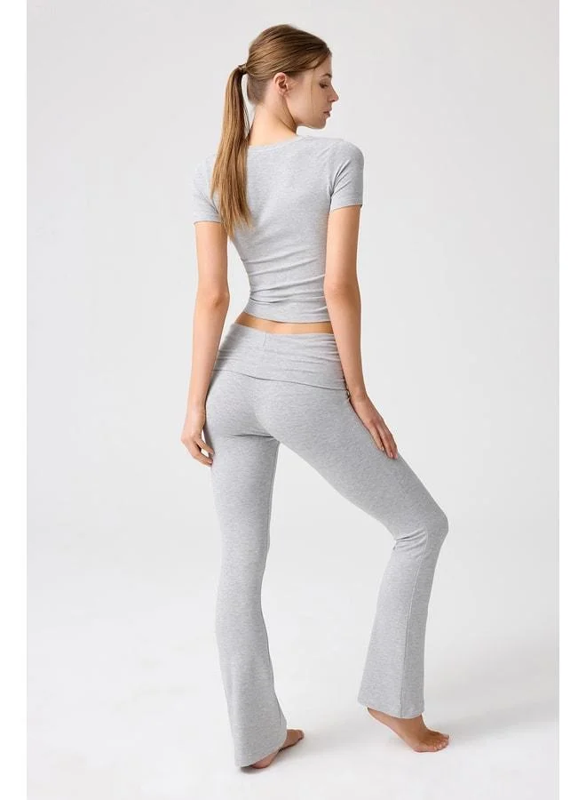 Los Ojos x Melody Grey Melange Spanish‑Hem Jersey Flared Pants.