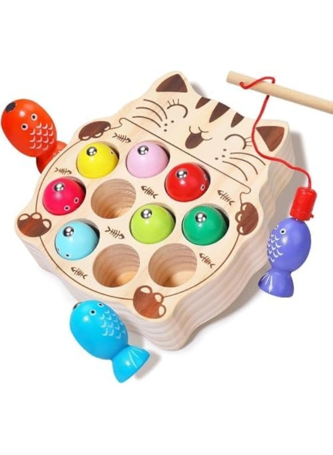 Montessori Magnetic Wooden Fishing Game for Toddlers 1-3 Years Old, Fine Motor Skills Early Learning Eyes Hands Cooperation Toy, for Boys Girls Great Birthday Gift - Image 1