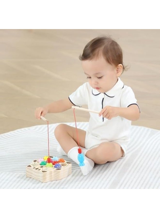 Montessori Magnetic Wooden Fishing Game for Toddlers 1-3 Years Old, Fine Motor Skills Early Learning Eyes Hands Cooperation Toy, for Boys Girls Great Birthday Gift - Image 2