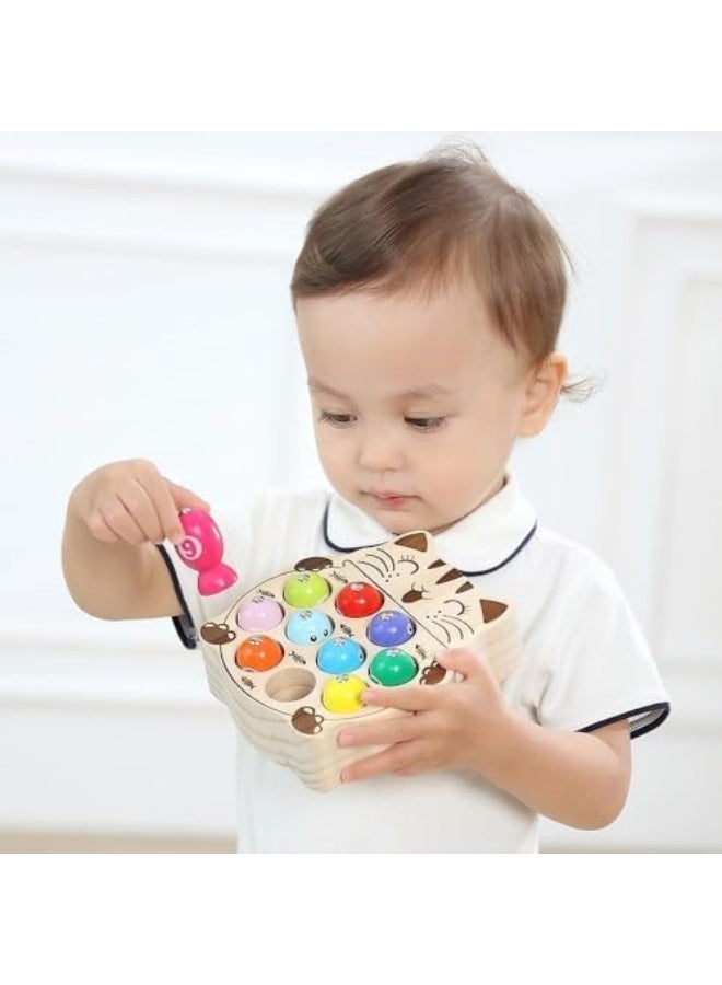 Montessori Magnetic Wooden Fishing Game for Toddlers 1-3 Years Old, Fine Motor Skills Early Learning Eyes Hands Cooperation Toy, for Boys Girls Great Birthday Gift - Image 3