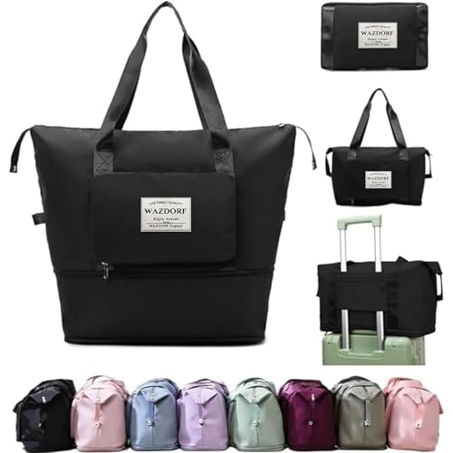 Wazdorf Nylon 41 Liter Expandable Travel Bags for Women, Duffle Bags for Women Luggage, Foldable Vanity Traveling Bag, Waterproof Hand Bag for Ladies Personal Items,Black - Image 1