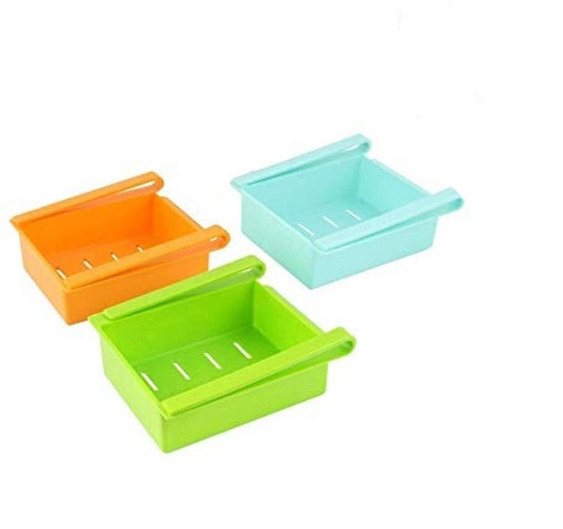 Ngel Plastic Multipurpose Fridge Sliding Drawer Storage Organizer Space Saver Shelf MulticolourPack of 3 - Image 2