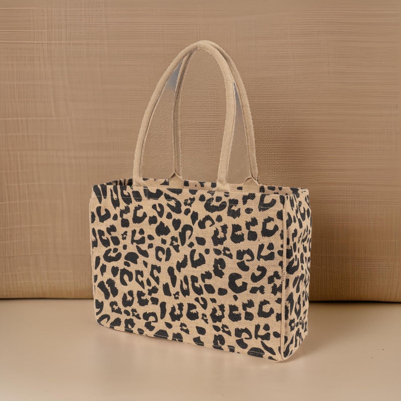 KAF Home Jute Market Tote Bag, Leopard Print, Durable Handle, Reinforced Bottom and Interior Zipper Pocket - Image 4
