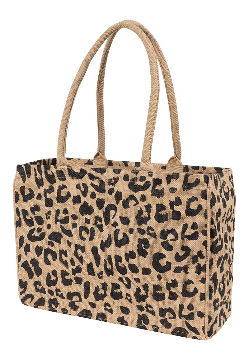 KAF Home Jute Market Tote Bag, Leopard Print, Durable Handle, Reinforced Bottom and Interior Zipper Pocket - Image 1