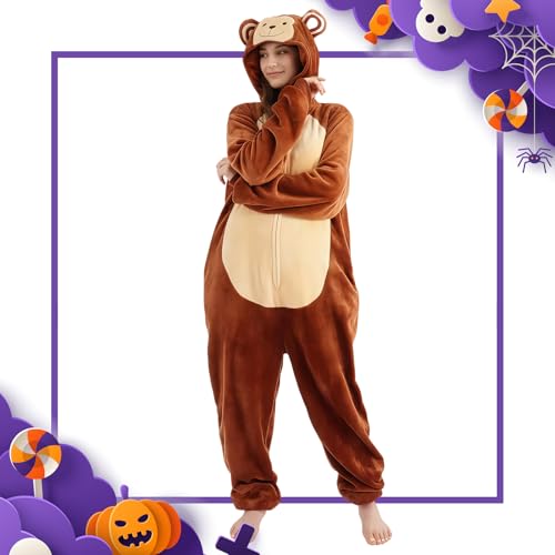 ressber Unisex Adult Onesie Pajamas Animal One Piece Halloween Costume Christmas Sleepwear Jumpsuit US Alpha Medium Regular Regular Monkey - Image 3