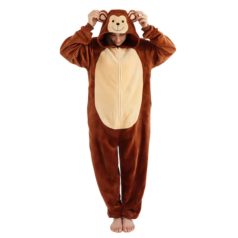 ressber Unisex Adult Onesie Pajamas Animal One Piece Halloween Costume Christmas Sleepwear Jumpsuit US Alpha Medium Regular Regular Monkey - Image 2