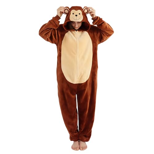 ressber Unisex Adult Onesie Pajamas Animal One Piece Halloween Costume Christmas Sleepwear Jumpsuit US Alpha Medium Regular Regular Monkey - Image 1