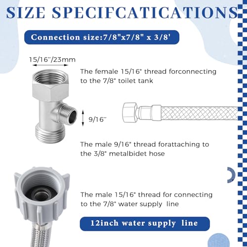 Blulu Bidet T Adapter Metal T Valve for Bidet 78x78x38 with 12 Inch Flexible Toilet Connector 3 Way Tee Connector Attachment for Toilet Bathroom - Image 3