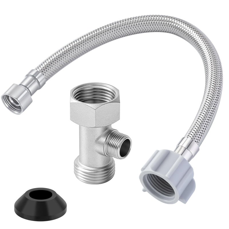 Blulu Bidet T Adapter Metal T Valve for Bidet 78x78x38 with 12 Inch Flexible Toilet Connector 3 Way Tee Connector Attachment for Toilet Bathroom - Image 2