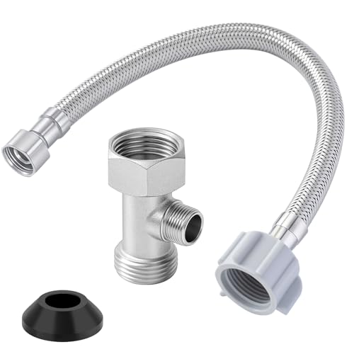 Blulu Bidet T Adapter Metal T Valve for Bidet 78x78x38 with 12 Inch Flexible Toilet Connector 3 Way Tee Connector Attachment for Toilet Bathroom - Image 1