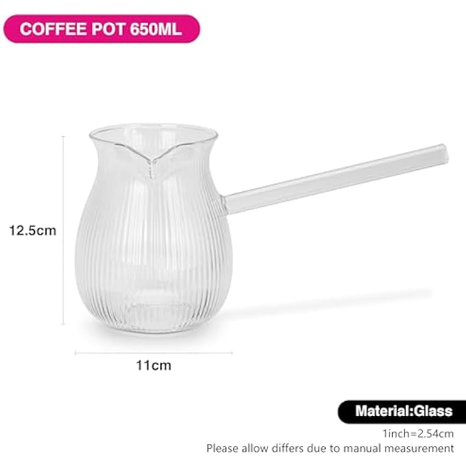 rayihni Glass Turkish Coffee Pot HighHeat Resistant Glass Teapot Milk Warmer Sauce Maker Ibrik Cezve Briki Perfect Pouring Spout StovetopTurkish CoffeeTeaMilk WarmerPot 650Ml - Image 4