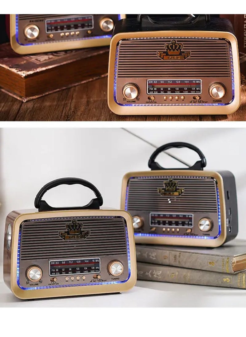 micro speed Radio FM - AM - SW Gold/Brown/Black Bluetooth Portable Audio TF Card  USB Flash disk Aux playback  - Image 3