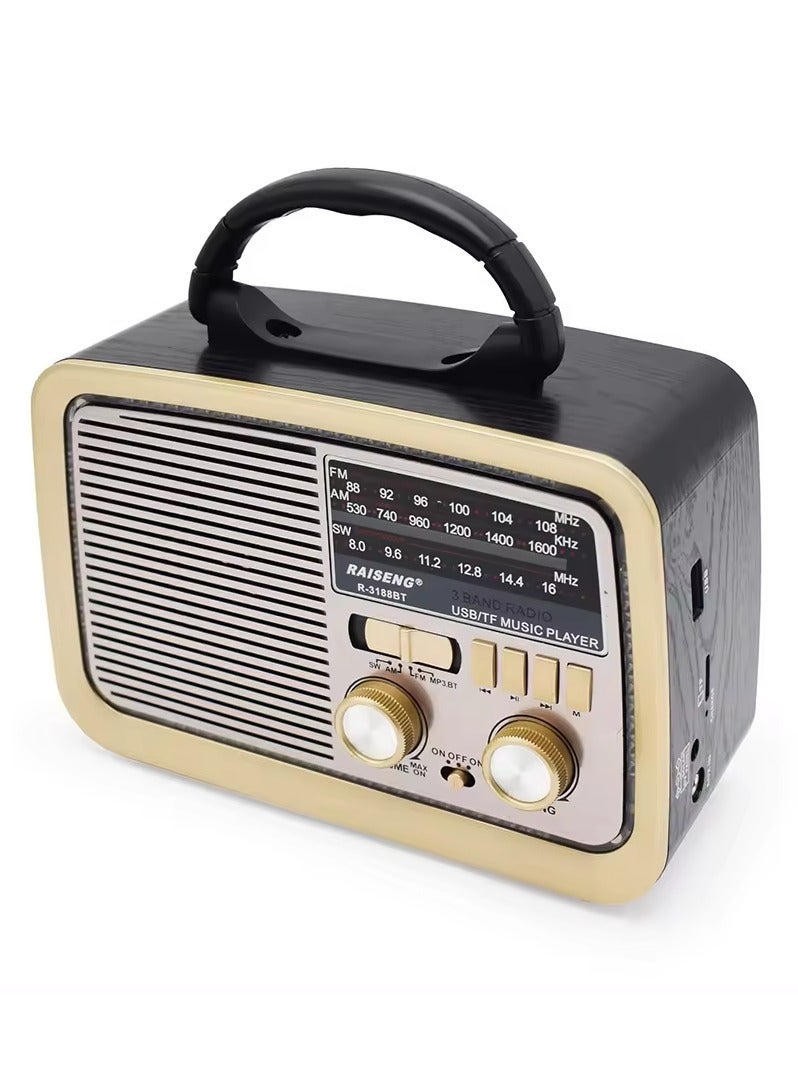 الذاكرة السريعة راديو  HI-FI بثلاث قنوات FM - AM - SW ذهبي/بني/أسود بلوتوث AUX بطاقة TF قرص فلاش USB - Image 4