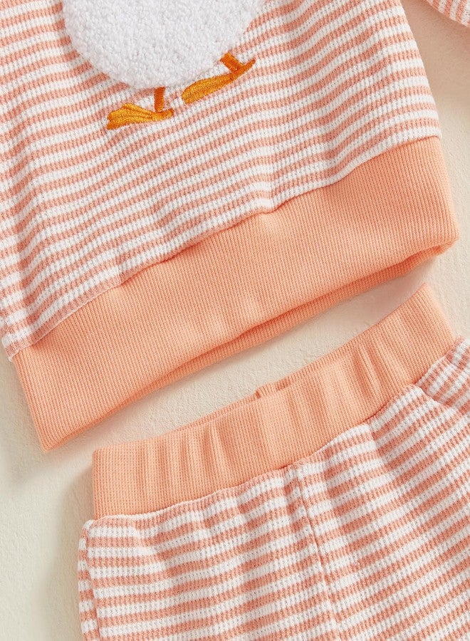 Socutebabe Toddler Baby Girl Fall Winter Clothes Goose/Duck Long Sleeve Pullover Sweatshirts Stripe Pants Farm Goose Outfit (Pink, 12-18 Months) - Image 5