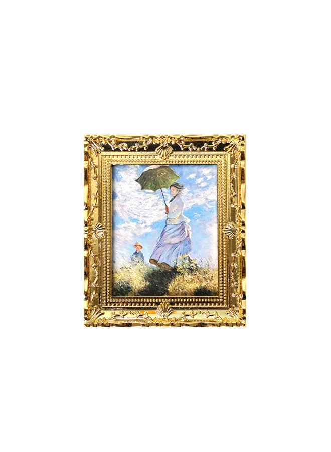 Mini Miniature Simulation Oil Painting Mini Dollhouse Decoration Accessories Photo Frame Famous Painting Ob11 Toy Decoration 1:12-Color:D Female Umbrella  - Image 1