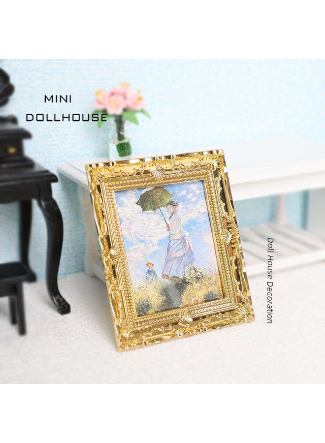 Mini Miniature Simulation Oil Painting Mini Dollhouse Decoration Accessories Photo Frame Famous Painting Ob11 Toy Decoration 1:12-Color:D Female Umbrella  - Image 4