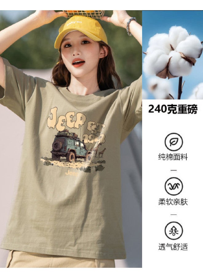 Jeep Women'S Short Sleeve T-Shirt 2025 Summer New Loose Comfortable Cotton Round Neck Top Fashion Versatile Women'S Clothing - Image 1