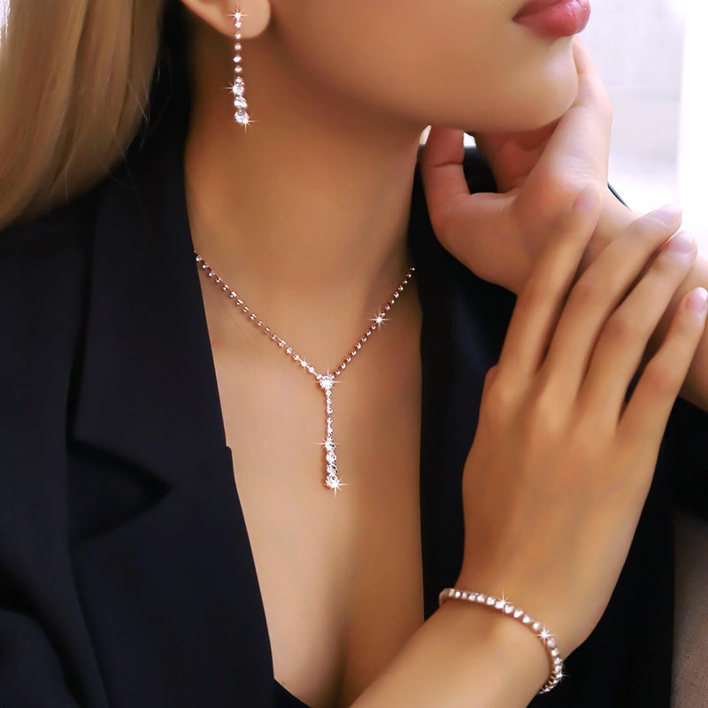 FEYIR Clutch Purse Jewelry Set for Women Evening Bags Rhinestone Crystal Necklace Earrings Bracelet Set Formal Wedding Bridal Accessories Jewelry for Prom - Image 3