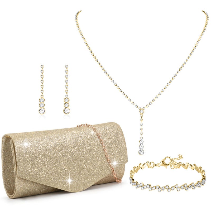 FEYIR Clutch Purse Jewelry Set for Women Evening Bags Rhinestone Crystal Necklace Earrings Bracelet Set Formal Wedding Bridal Accessories Jewelry for Prom - Image 1