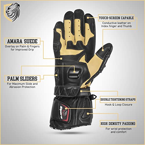 Riparo Genuine Leather Full Gauntlet Motorcycle Gloves Street Riding Gloves Hand Protection with Mobile Phone Touchscreen Motorbike Racing Cruiser Glove (XX-Large, Black) - Image 5