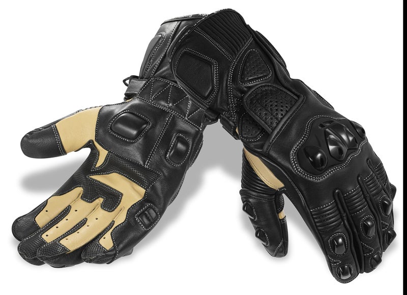 Riparo Genuine Leather Full Gauntlet Motorcycle Gloves Street Riding Gloves Hand Protection with Mobile Phone Touchscreen Motorbike Racing Cruiser Glove (XX-Large, Black) - Image 1