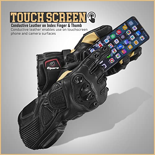 Riparo Genuine Leather Full Gauntlet Motorcycle Gloves Street Riding Gloves Hand Protection with Mobile Phone Touchscreen Motorbike Racing Cruiser Glove (XX-Large, Black) - Image 4
