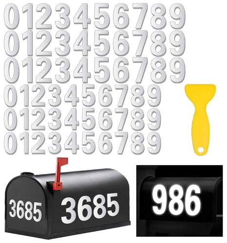 HLARTNET Reflective Mailbox Numbers for Outside - 60 Pcs Waterproof Mailbox Numbers Stickers, Large 3 Inch 2 Inch Self Adhesive 0-9 Vinyl Number for Mailbox, Door, Garbage Bins, Address Number (White) - Image 1